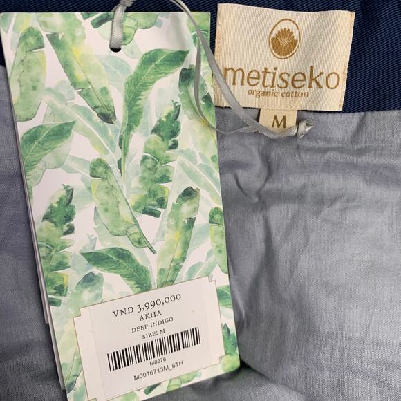 METISEKO Size M Navy Blue Two Toned Organic Cotton Collarless Jacket - Picture 4 of 5